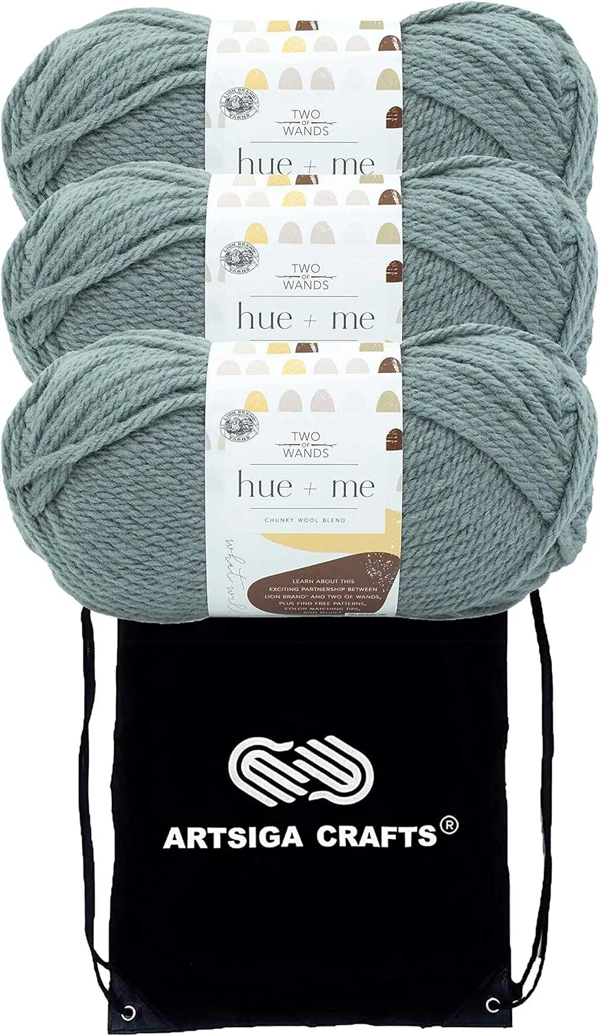 Lion Brand Hue & Me Harbor 617-106 (3-Skeins - Same Dye Lot) Chunky Bulky #5 Acrylic, Wool Yarn for Crocheting and Knitting with Project Bag