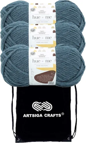 Lion Brand Hue & Me Marine 617-111 (3-Skeins - Same Dye Lot) Chunky Bulky #5 Acrylic, Wool Yarn for Crocheting and Knitting with Project Bag