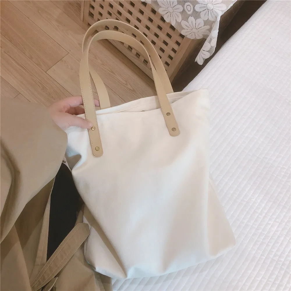 Literary Simple Solid Color Canvas Shoulder Tote Bag