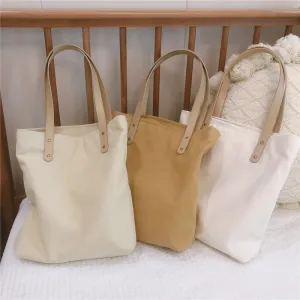 Literary Simple Solid Color Canvas Shoulder Tote Bag