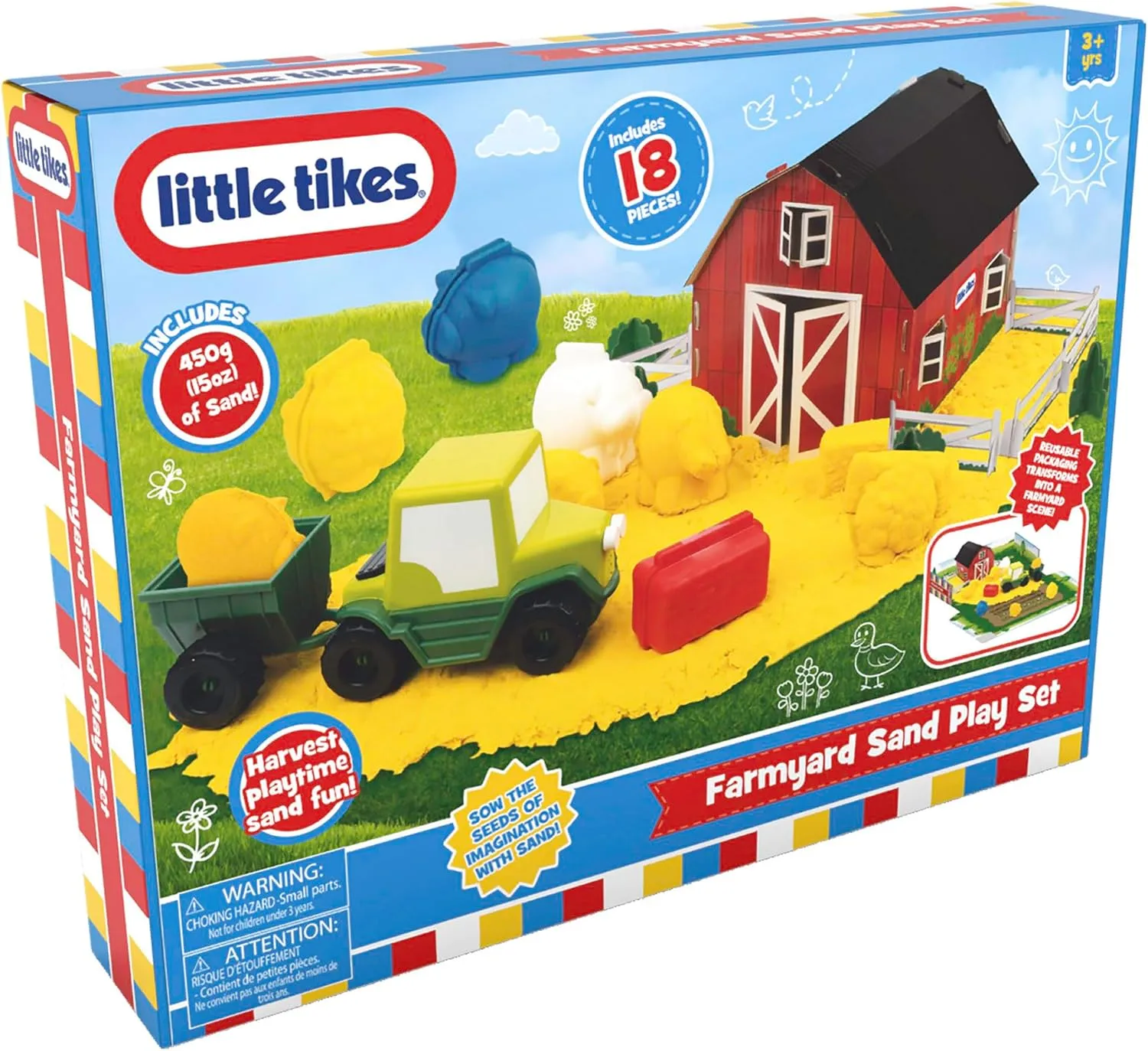 Little Tikes: Farmyard Sand Play Set - 18pc - Sand & Scene Toy, Tractor & Trailer Vehicle, 5oz of Sand, Box Transforms to Play Scene, Kids Ages 3 