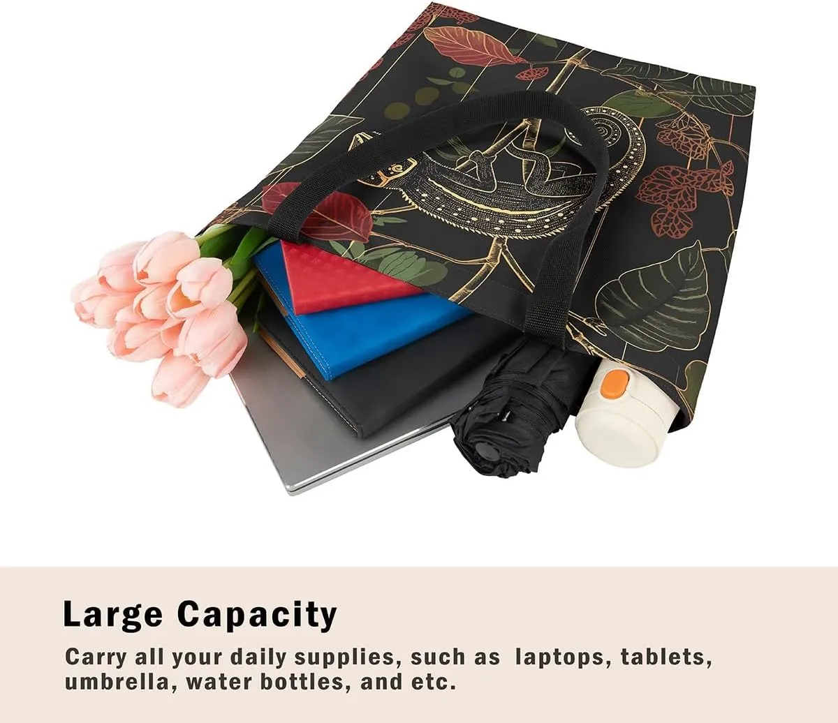 Lizard Canvas Tote Bag,Reptile Cute Chameleon Beach Bag,Cartoon Pet Woodland Handbag for Women