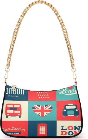 London Red Bus Plaid Shoulder Bag for Women Hobo Tote Handbag Gold Chain Crossbody Bag with Zipper Clutch Purse Handbags