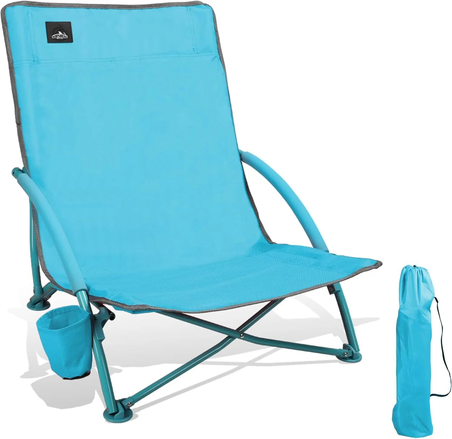 Low Folding Beach Chair,Portable Lightweight Lowback Sling Chair, Outdoor Low Seat Camping Chair w/Cup Holder & Carry Bag for Sand Camping Lawn Picnic Festival, Blue