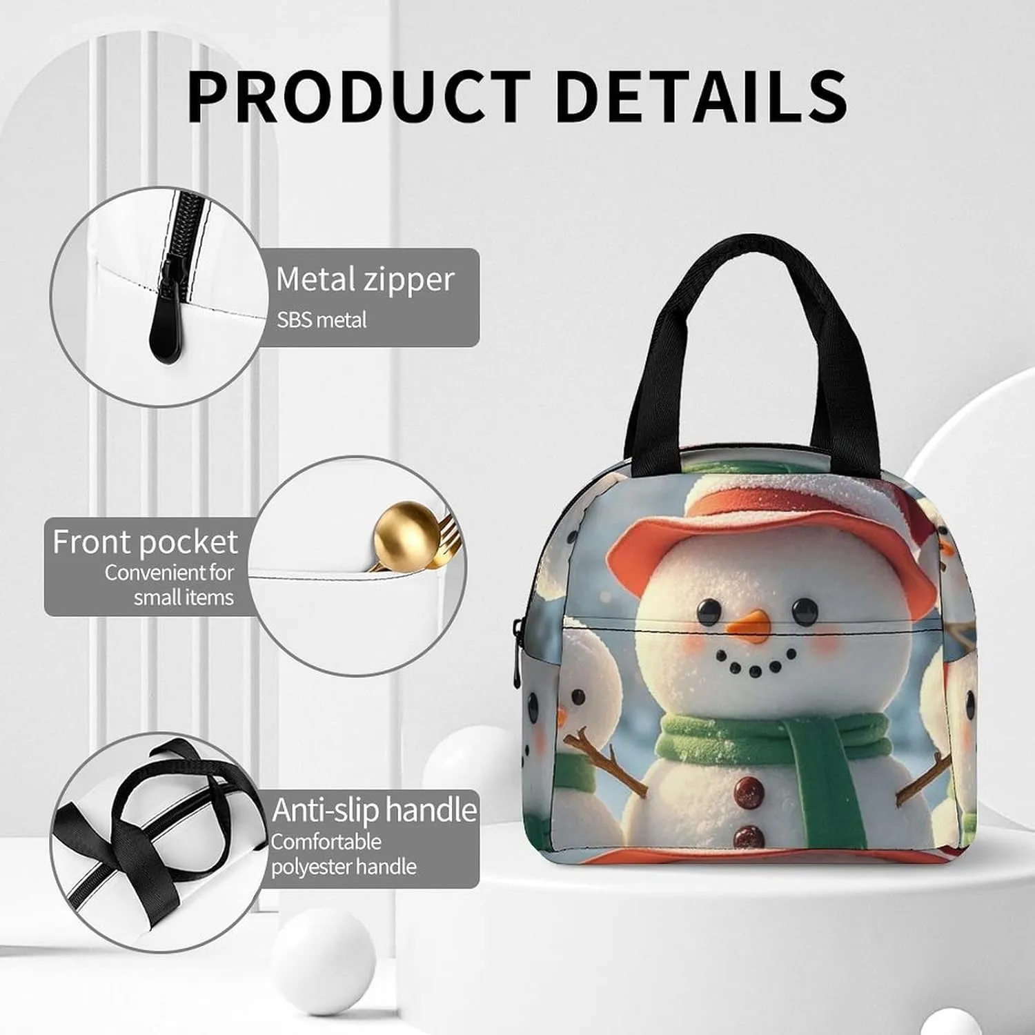 Lunch Bag for Women Men Portable Insulated Lunch Box Cute Snowman LunchBox Reusable Tote Bags for Work Picnic