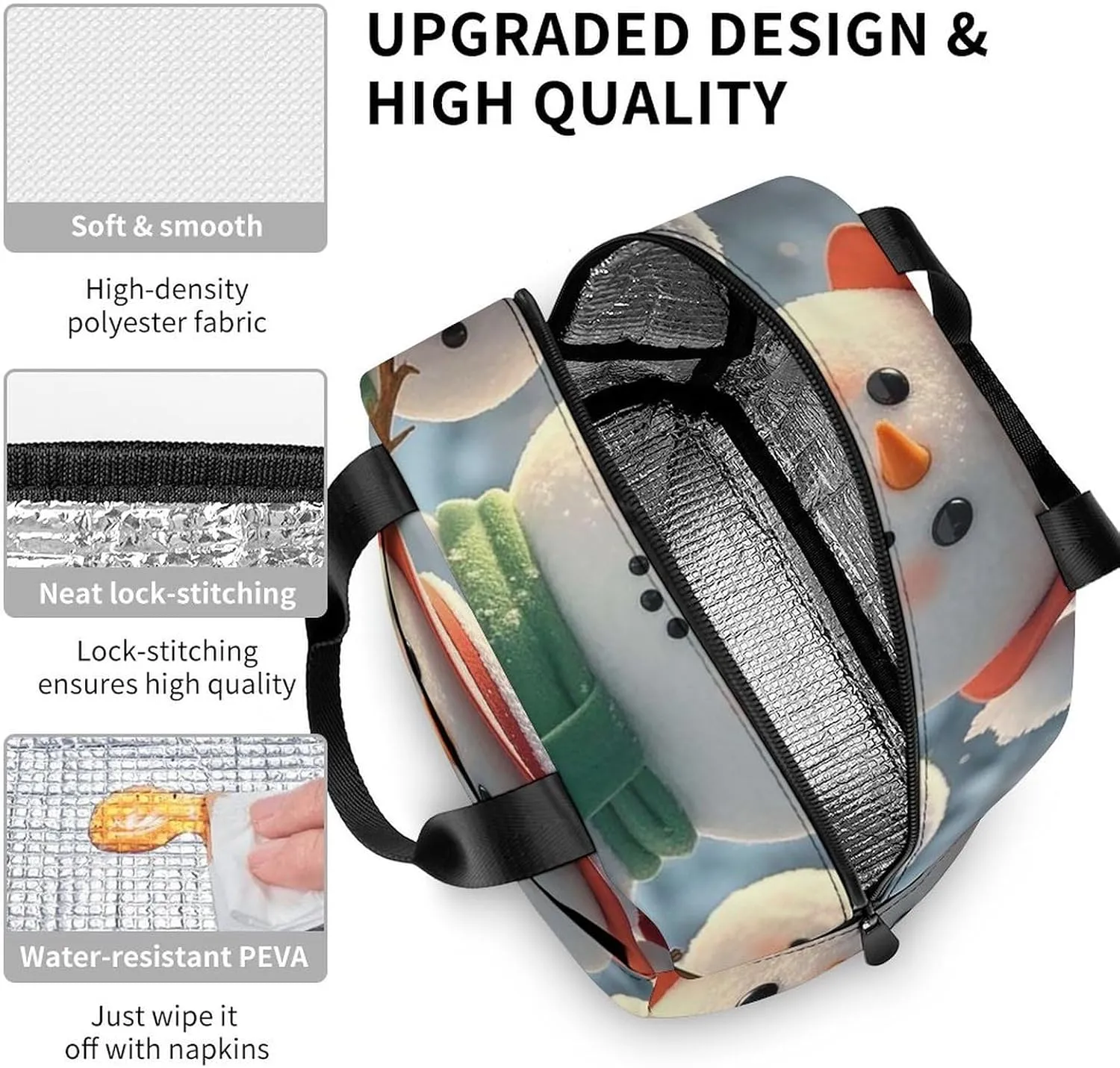Lunch Bag for Women Men Portable Insulated Lunch Box Cute Snowman LunchBox Reusable Tote Bags for Work Picnic