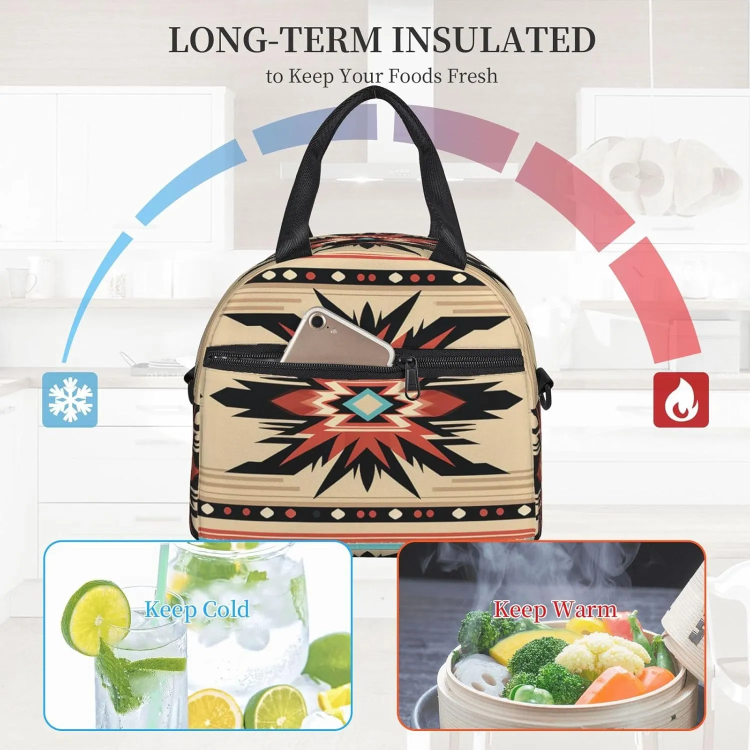 Lunch Bag Insulated Lunch Box for Women Men Native American Patterns Lunch Tote Bags Lunch Boxes for Work Office
