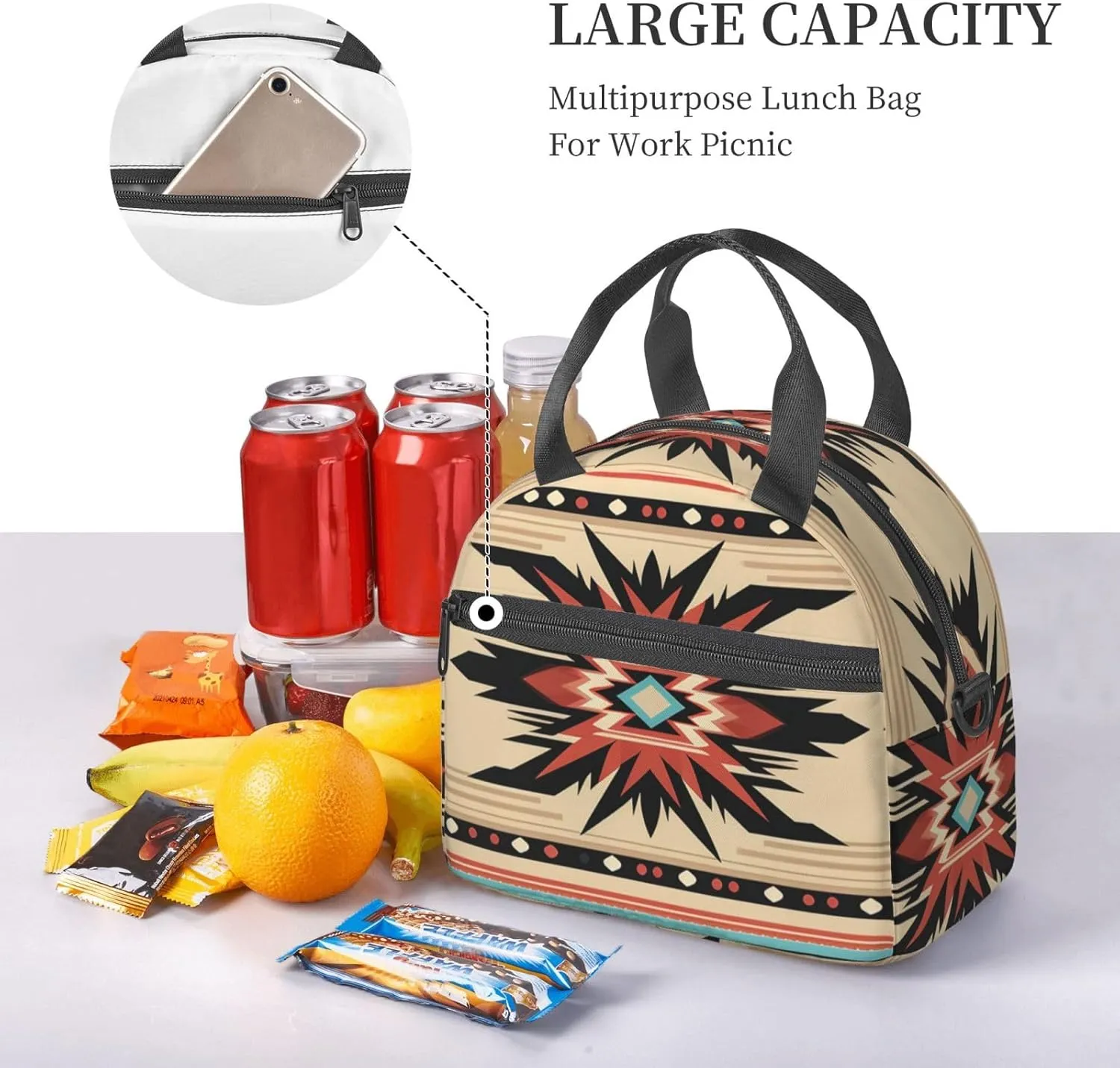 Lunch Bag Insulated Lunch Box for Women Men Native American Patterns Lunch Tote Bags Lunch Boxes for Work Office