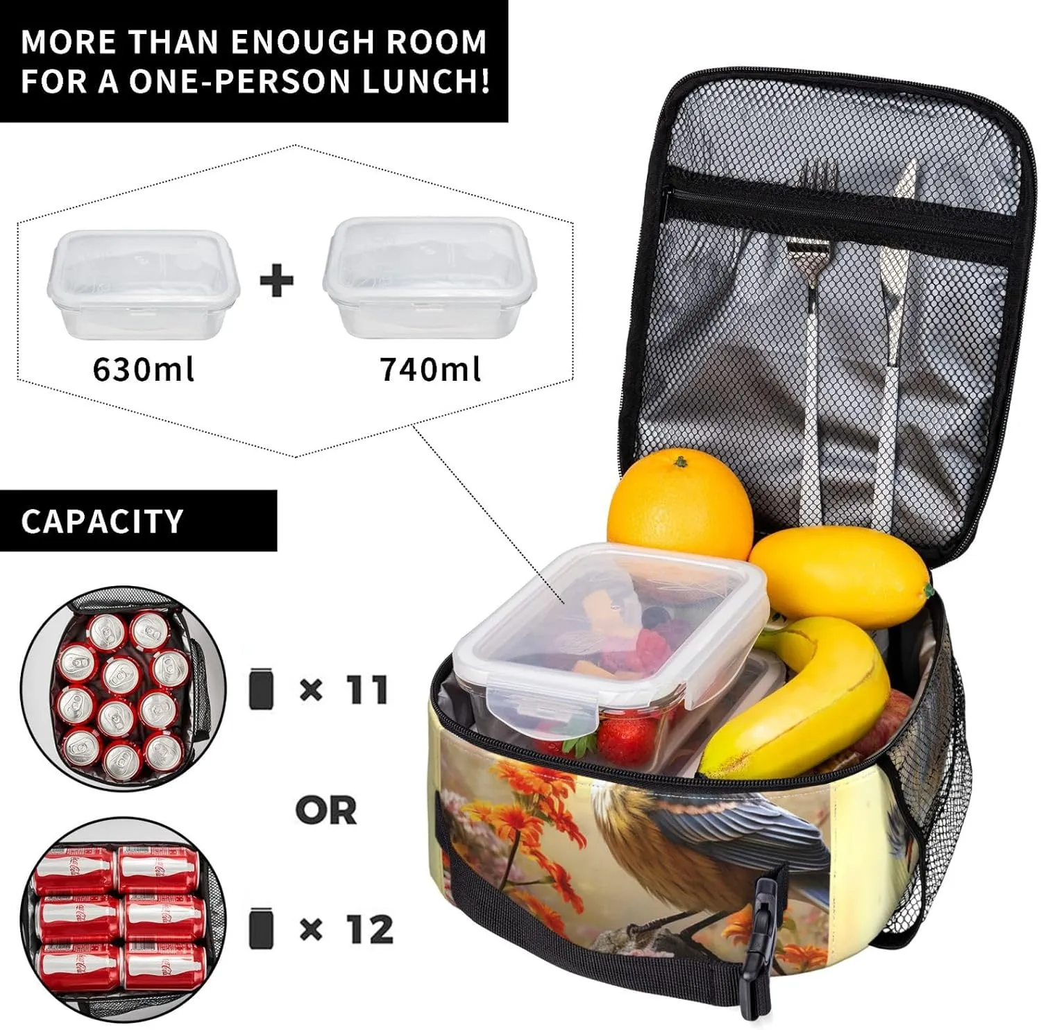 Lunch Bag Lunch Box for Women Men Insulated Lunch bag Sparrow Birds Sing Lunch Tote Bags for Work Office