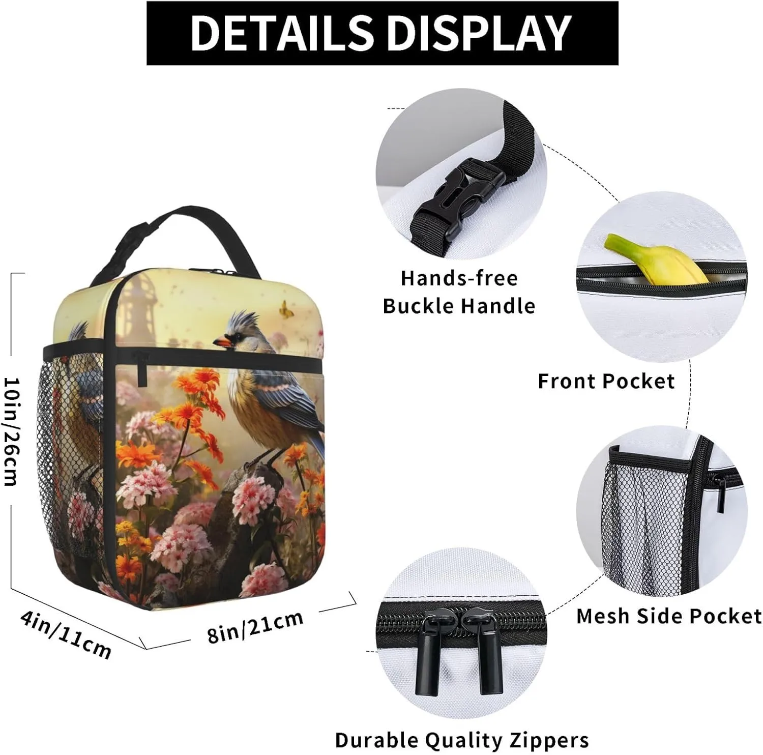 Lunch Bag Lunch Box for Women Men Insulated Lunch bag Sparrow Birds Sing Lunch Tote Bags for Work Office