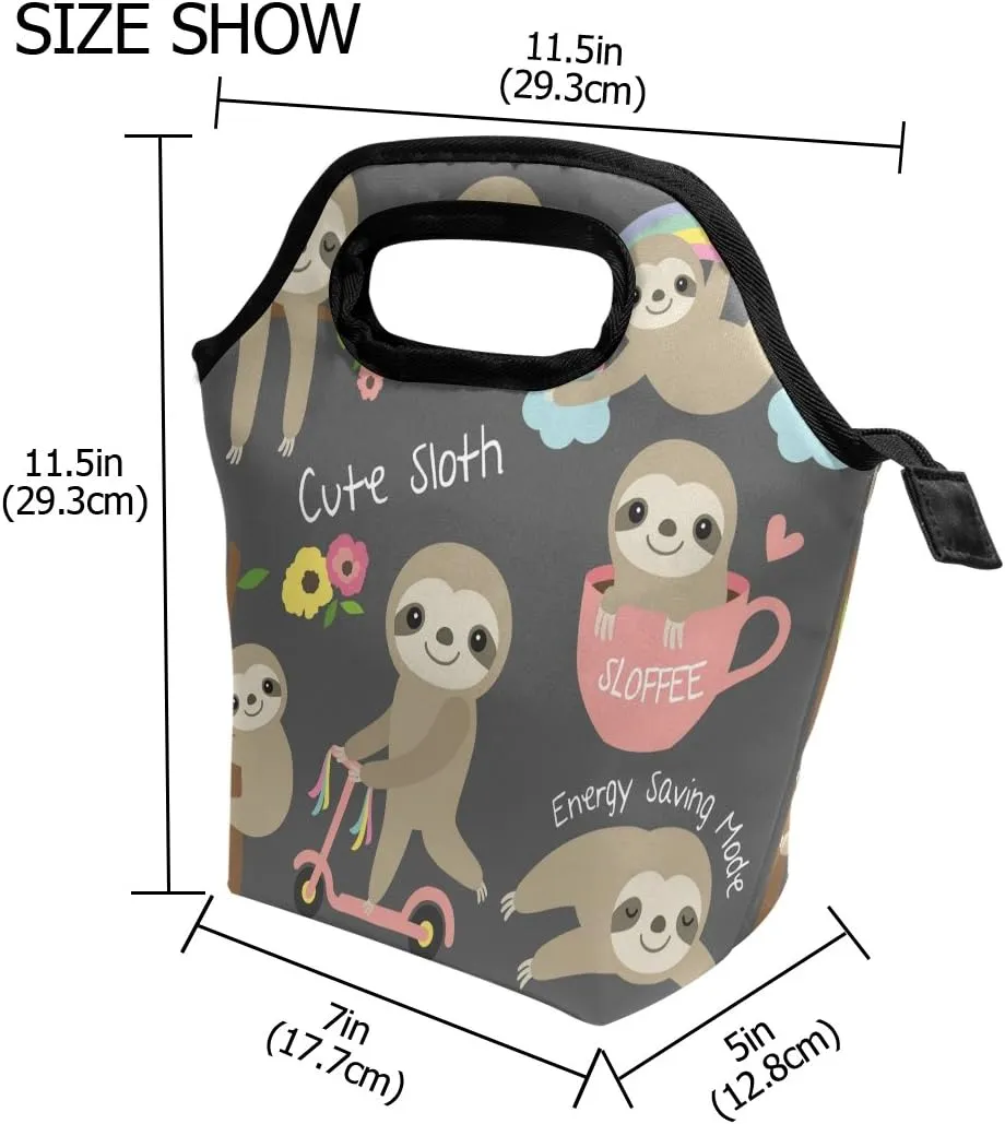 Lunch Tote Bag Cute Baby Sloth Neoprene Insulated Cooler Warmer, Portable Funny Lunchbox Handbag for Men Women Adult Kids Boys Girls