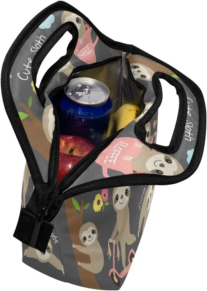 Lunch Tote Bag Cute Baby Sloth Neoprene Insulated Cooler Warmer, Portable Funny Lunchbox Handbag for Men Women Adult Kids Boys Girls