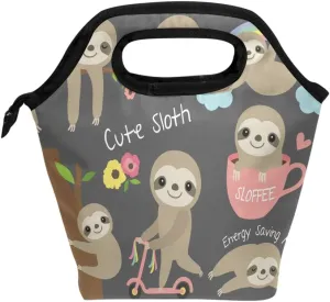 Lunch Tote Bag Cute Baby Sloth Neoprene Insulated Cooler Warmer, Portable Funny Lunchbox Handbag for Men Women Adult Kids Boys Girls