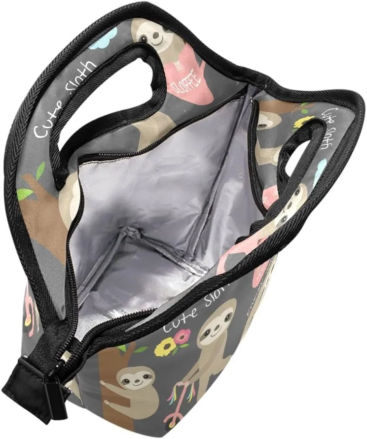 Lunch Tote Bag Cute Baby Sloth Neoprene Insulated Cooler Warmer, Portable Funny Lunchbox Handbag for Men Women Adult Kids Boys Girls