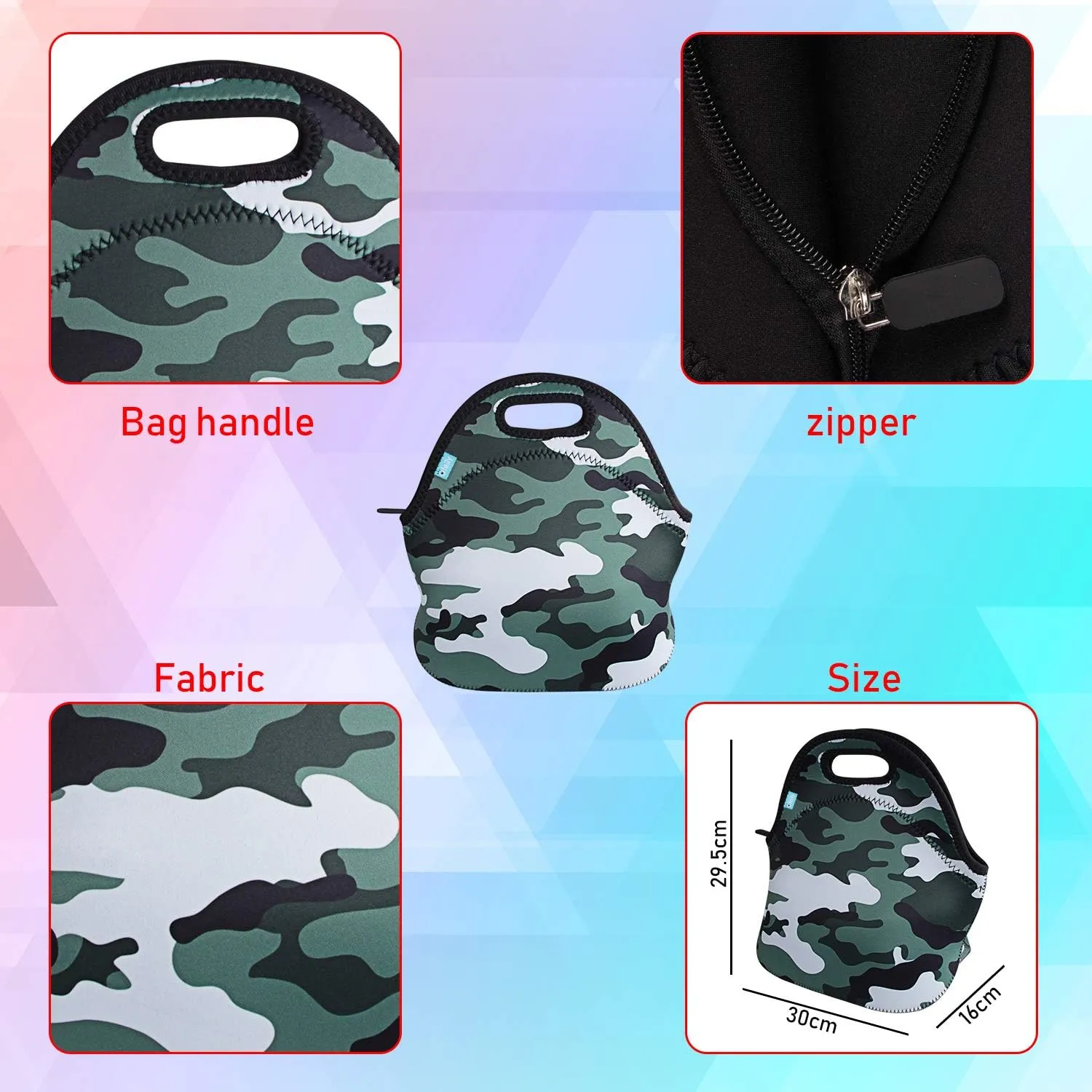 Lunch Tote, Lunch boxes Lunch bags with Fine Neoprene Material Waterproof Picnic Lunch Bag Mom Bag (Disruptive Pattern)