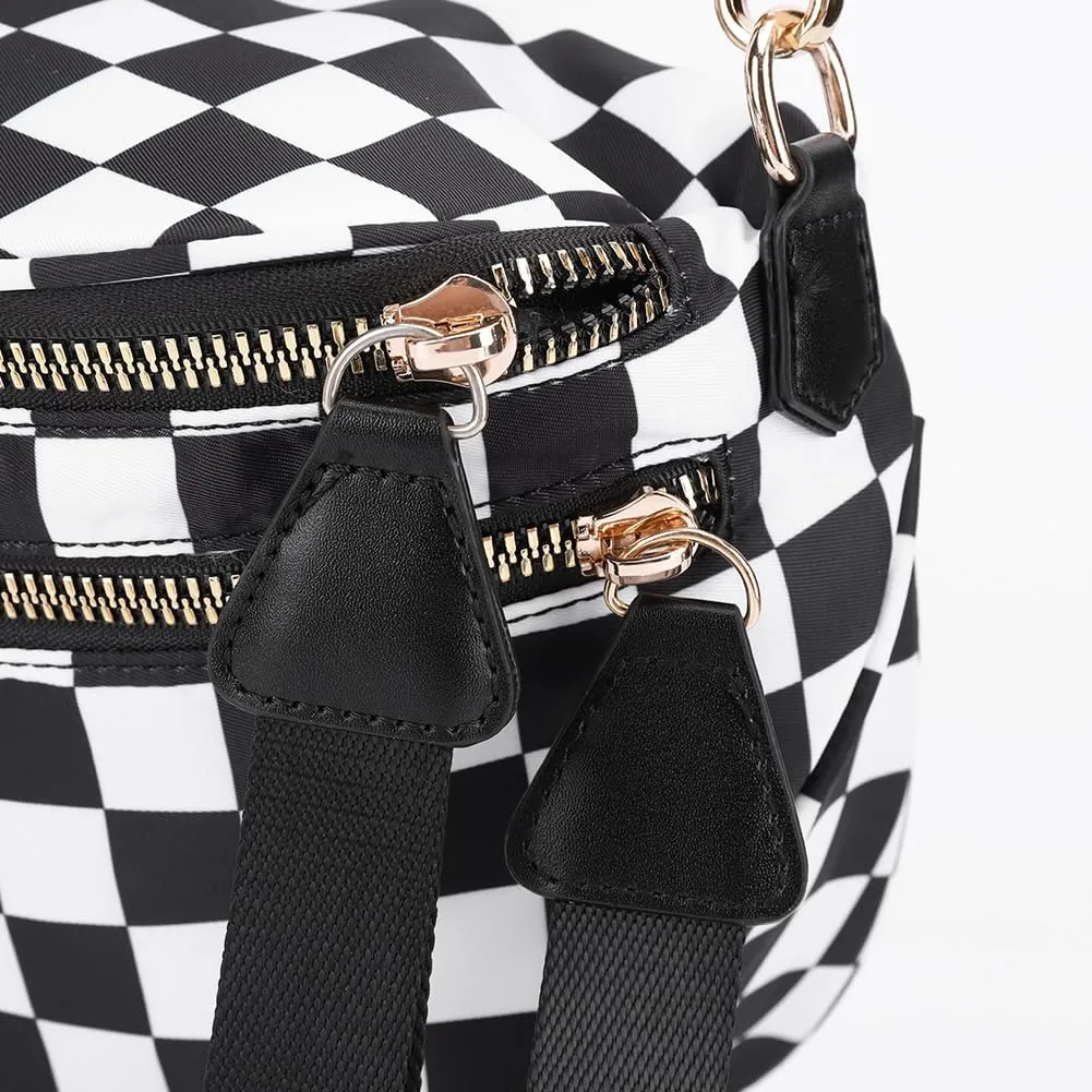 Lushandy Checkered Crossbody Bags for Women, Bum Bag Nylon Checkered Shoulder Bag Large Hobo Crossbody Purse for Travel