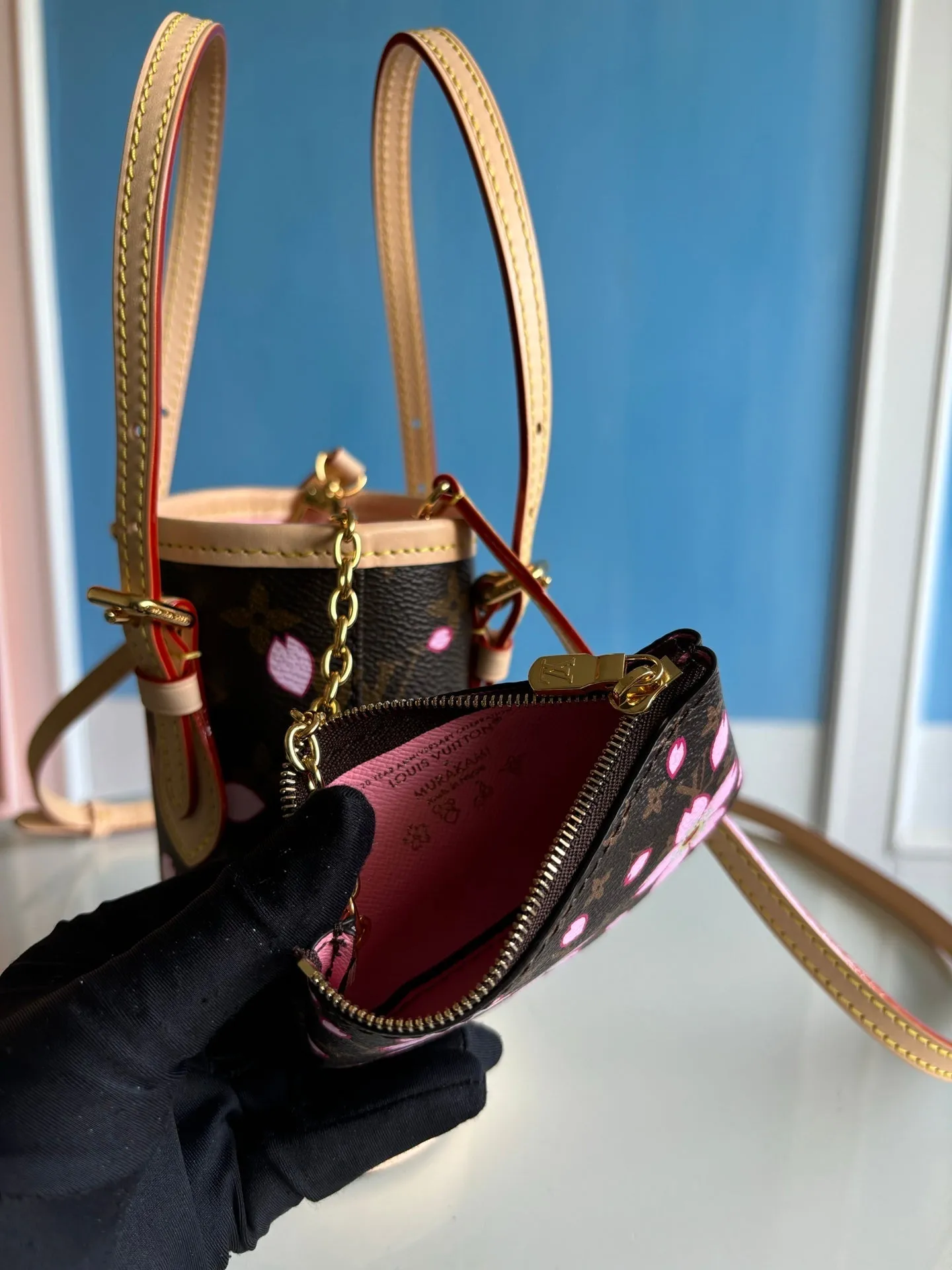 LV x TM Nano Bucket 17cm Sakura Brown Cherry Blossom Monogram Canvas