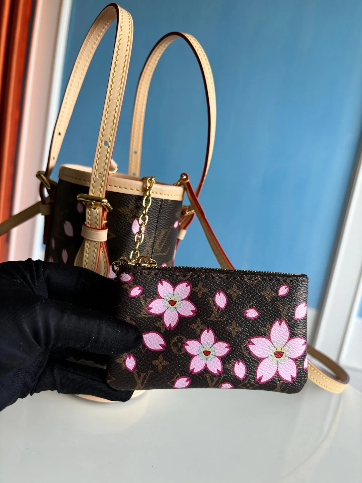 LV x TM Nano Bucket 17cm Sakura Brown Cherry Blossom Monogram Canvas