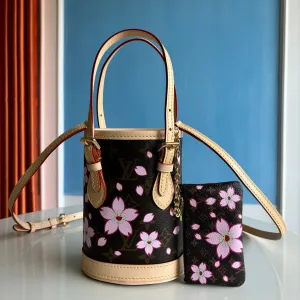 LV x TM Nano Bucket 17cm Sakura Brown Cherry Blossom Monogram Canvas