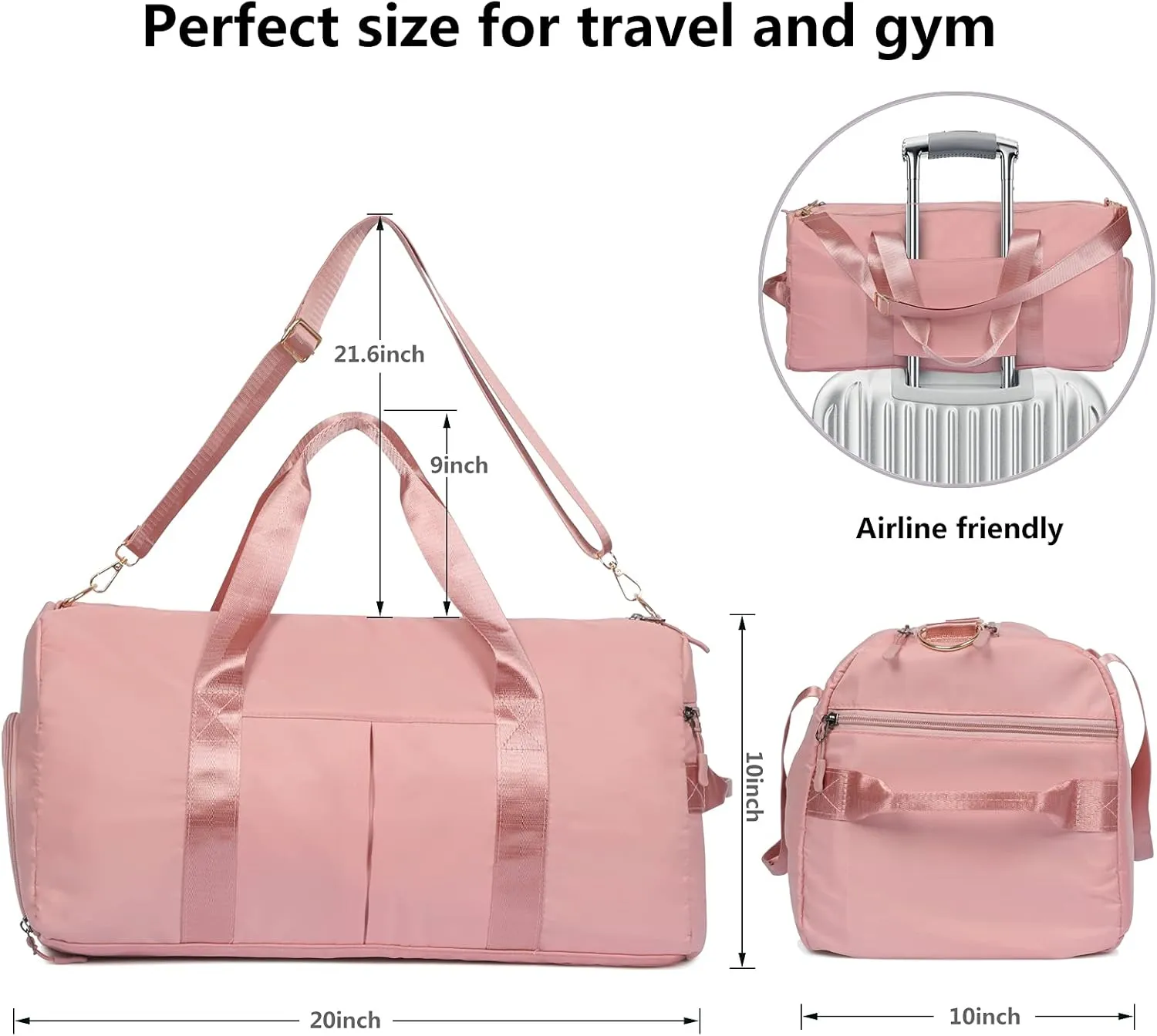 MABROUC Duffle Bag For Women, Sports Duffel Bag for Gym with Wet Pocket & Shoe Compartment, Overnight Weekender Travel Bag