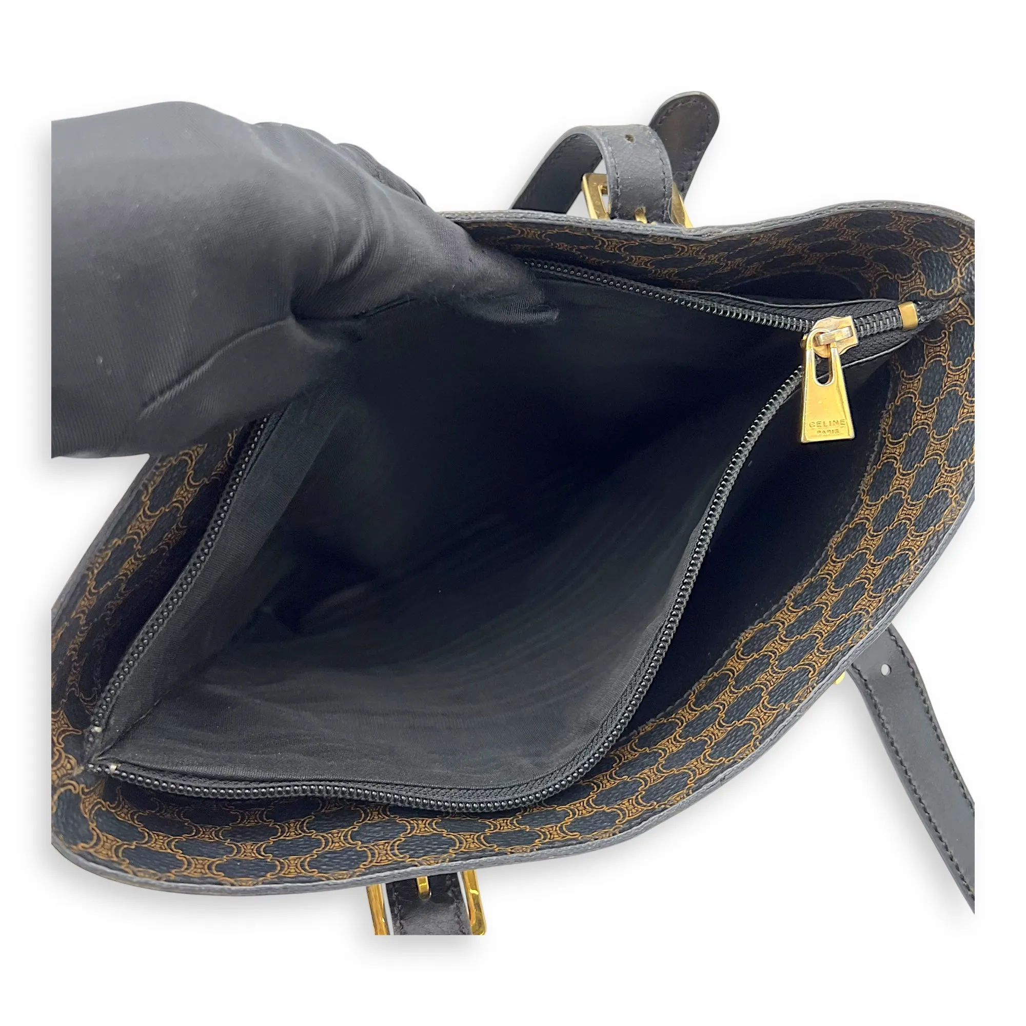 Macadam Bucket Bag Black in Coated Canvas, Gold hardware