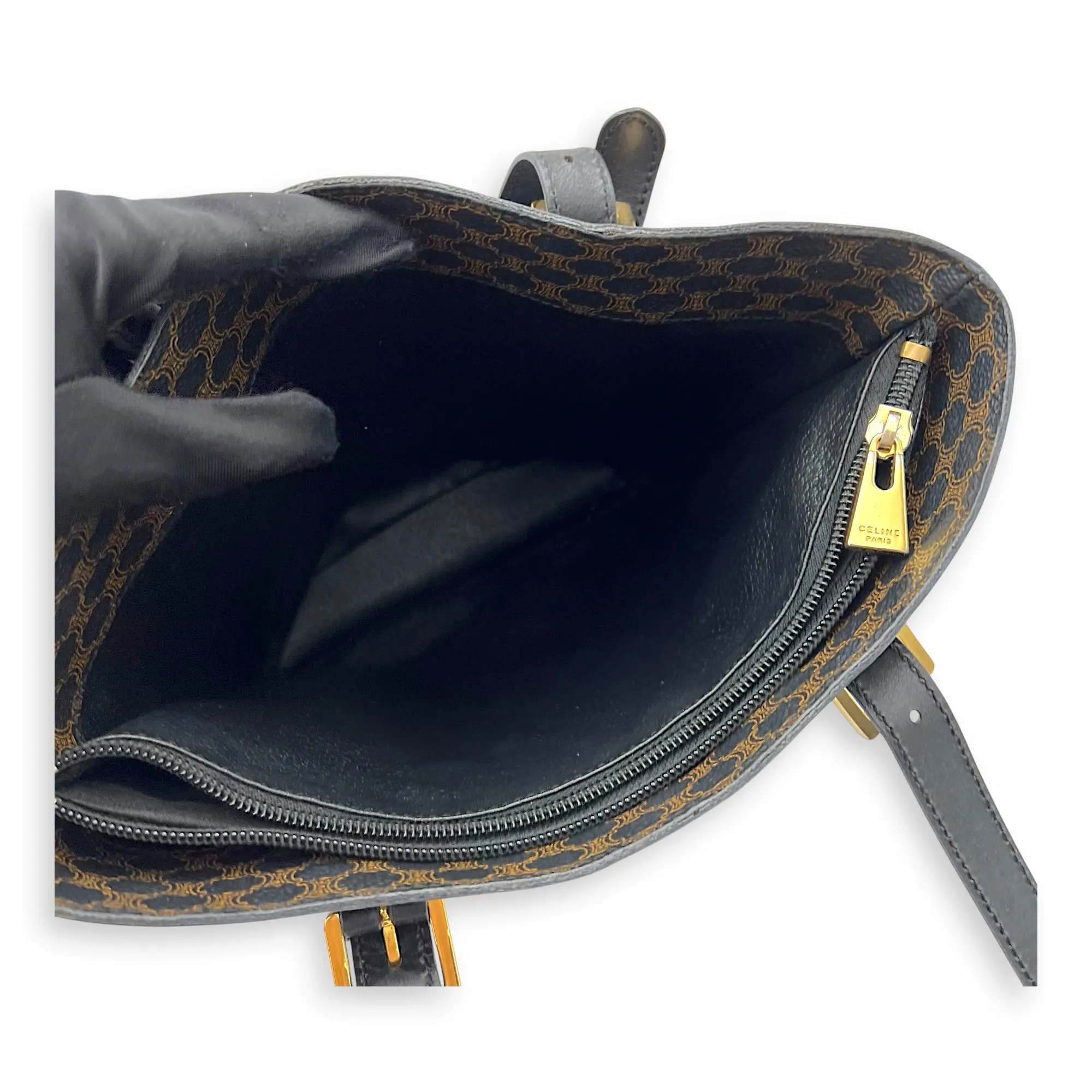 Macadam Bucket Bag Black in Coated Canvas, Gold hardware