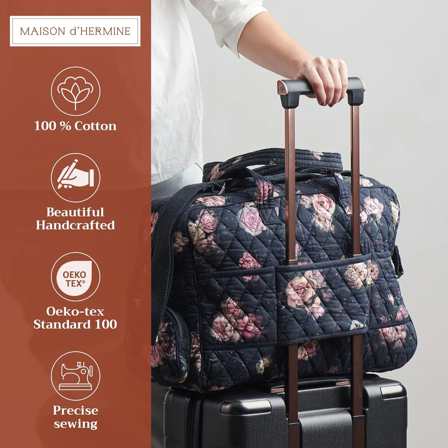Maison d' Hermine 100% Cotton Handbag | Shoulder Bag | Shoulder Bag for the Beach | Shopping | Travel | Hiking | Women with Zip Pockets
