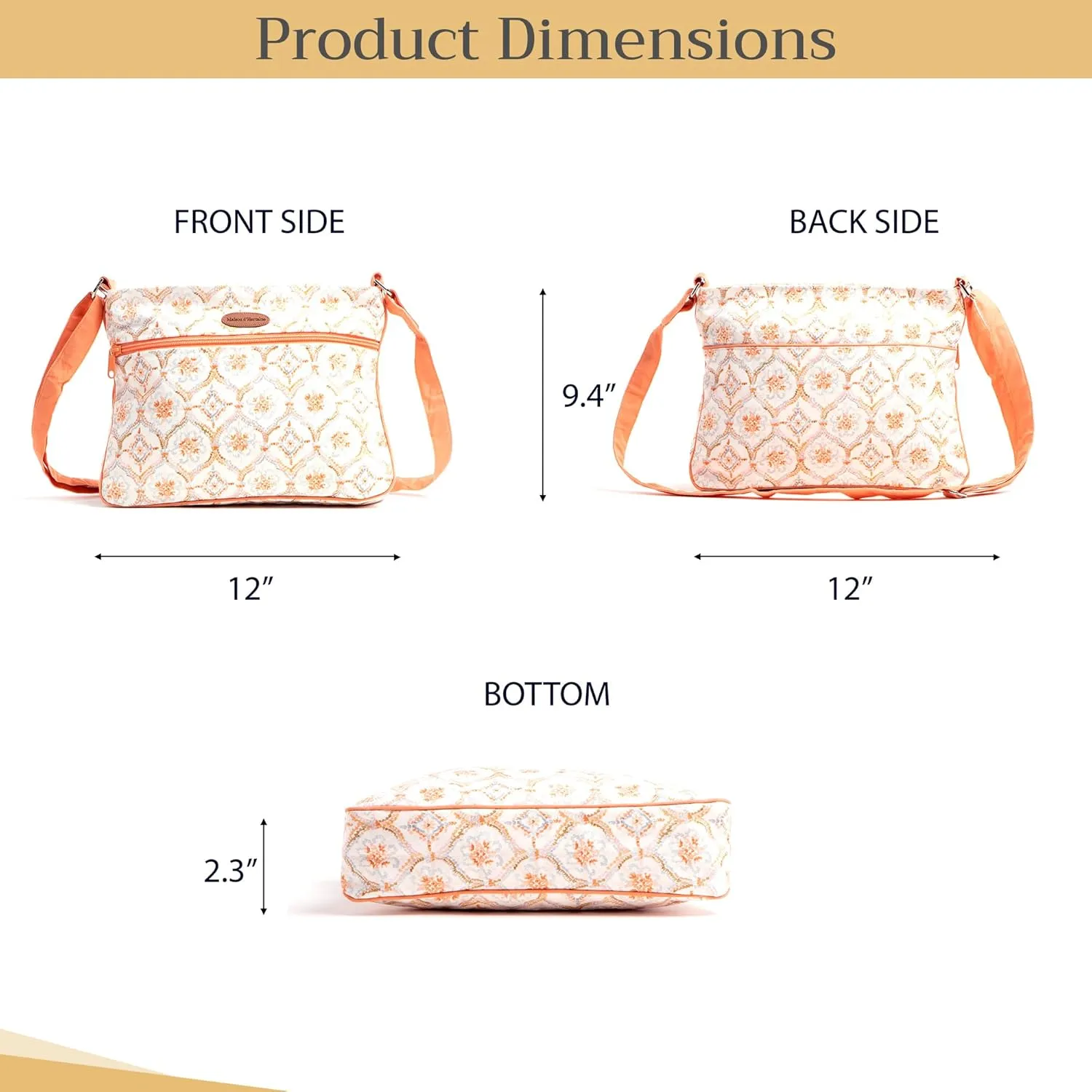 Maison d' Hermine Cross Body Bag Cotton Adjustable Shoulder Strap Hand Bag Tote purse with Zippered & Slip Pockets