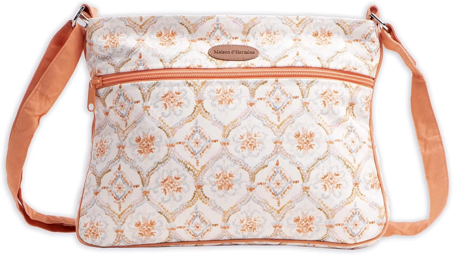 Maison d' Hermine Cross Body Bag Cotton Adjustable Shoulder Strap Hand Bag Tote purse with Zippered & Slip Pockets