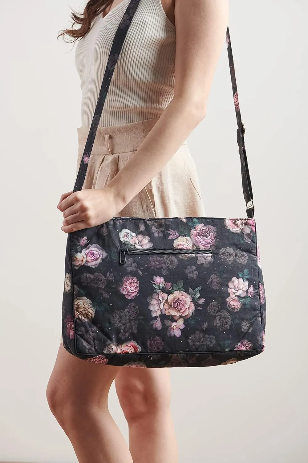 Maison d' Hermine Hand Bag Cotton Adjustable Shoulder Strap Cross Body Bag Tote purse with Zippered & Slip Pockets
