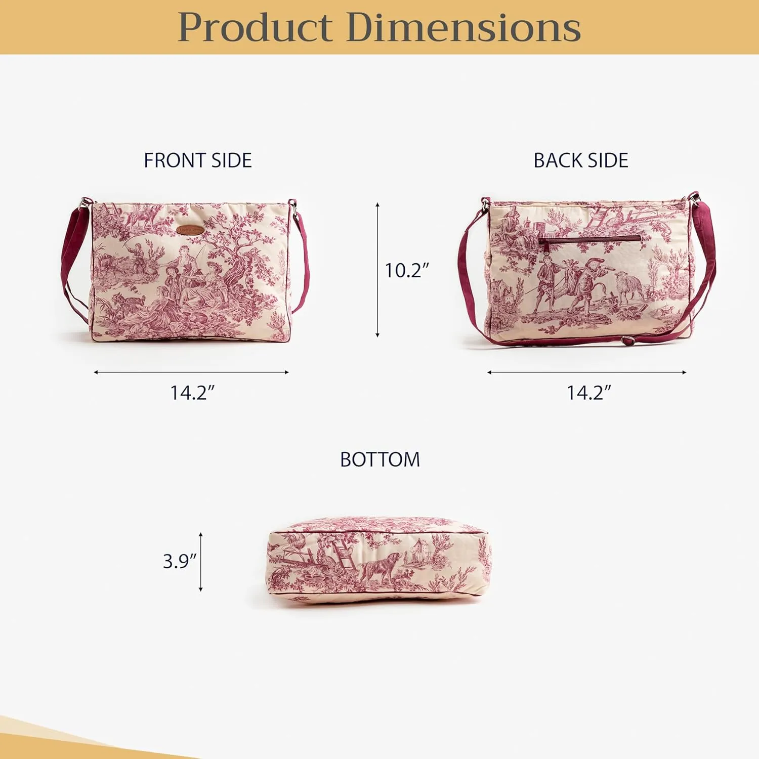 Maison d' Hermine Hand Bag Cotton Adjustable Shoulder Strap Cross Body Bag Tote purse with Zippered & Slip Pockets