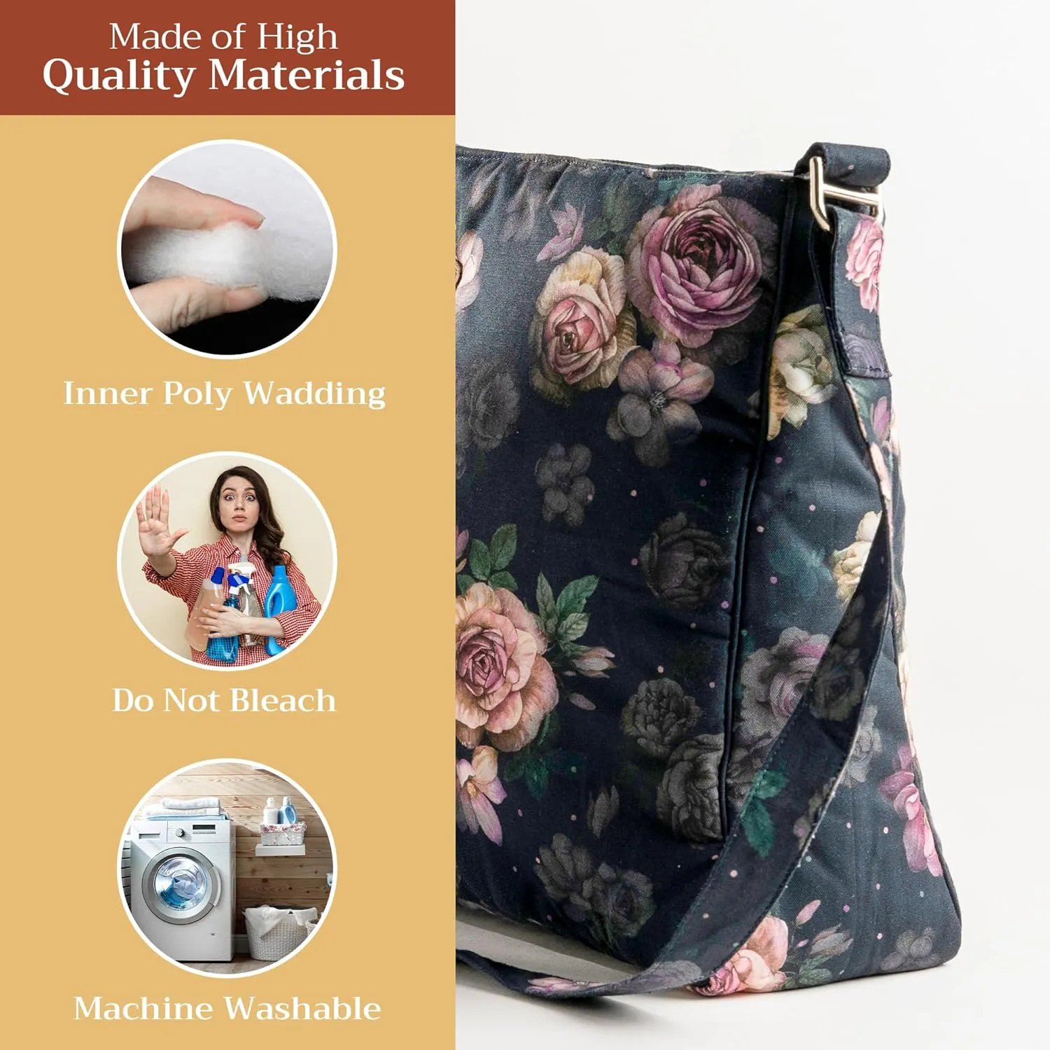 Maison d' Hermine Hand Bag Cotton Adjustable Shoulder Strap Cross Body Bag Tote purse with Zippered & Slip Pockets