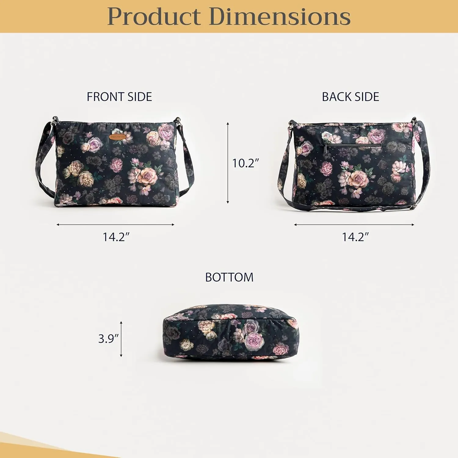 Maison d' Hermine Hand Bag Cotton Adjustable Shoulder Strap Cross Body Bag Tote purse with Zippered & Slip Pockets