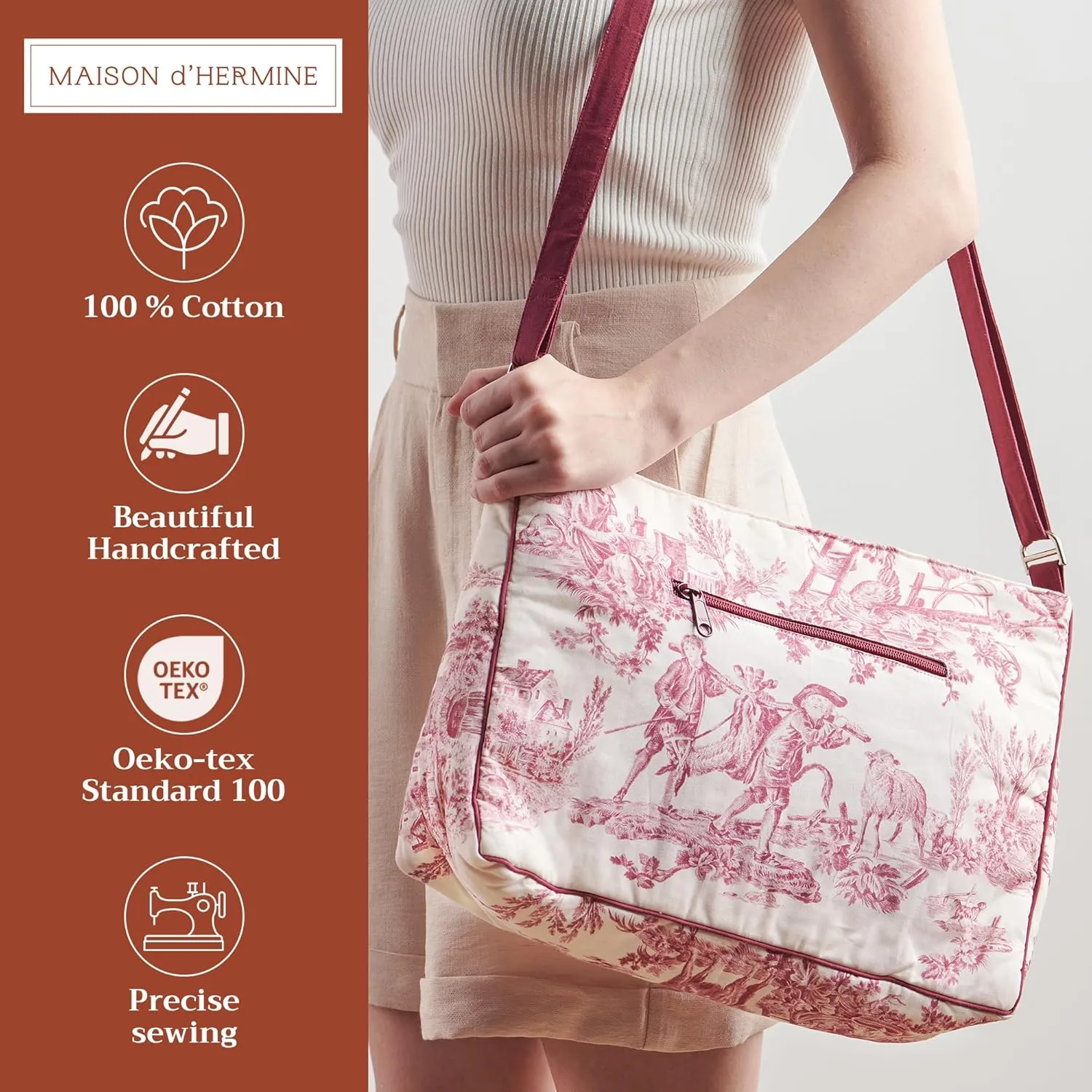 Maison d' Hermine Hand Bag Cotton Adjustable Shoulder Strap Cross Body Bag Tote purse with Zippered & Slip Pockets