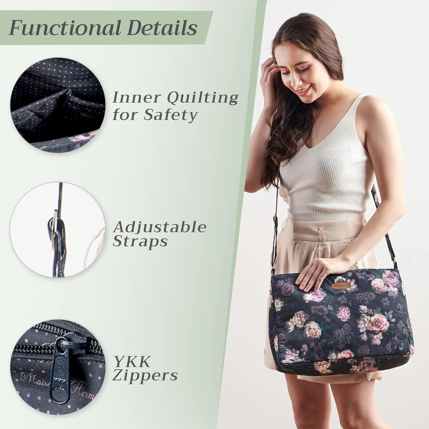 Maison d' Hermine Hand Bag Cotton Adjustable Shoulder Strap Cross Body Bag Tote purse with Zippered & Slip Pockets