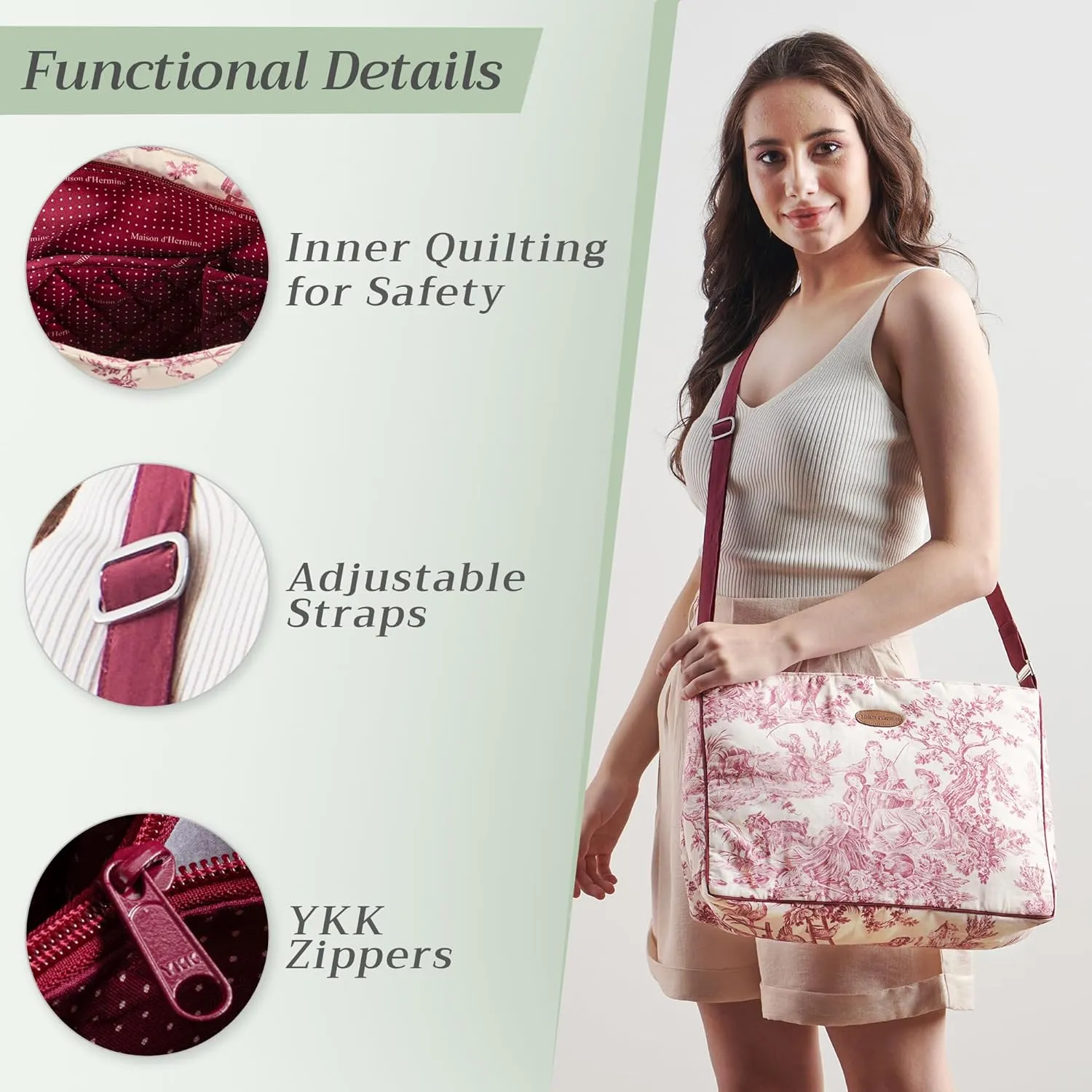 Maison d' Hermine Hand Bag Cotton Adjustable Shoulder Strap Cross Body Bag Tote purse with Zippered & Slip Pockets