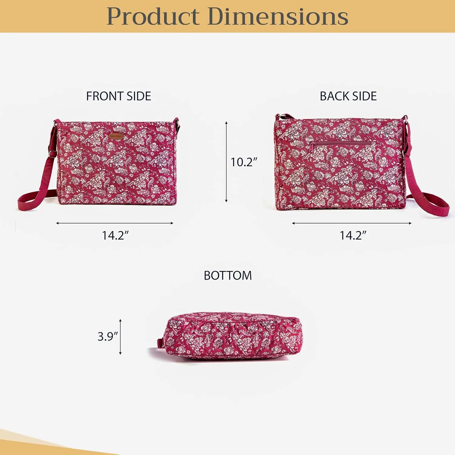 Maison d' Hermine Hand Bag Cotton Adjustable Shoulder Strap Cross Body Bag Tote purse with Zippered & Slip Pockets