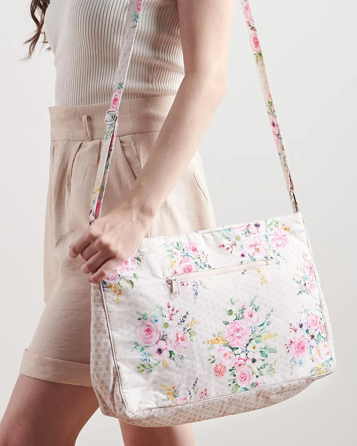 Maison d' Hermine Hand Bag Cotton Adjustable Shoulder Strap Cross Body Bag Tote purse with Zippered & Slip Pockets
