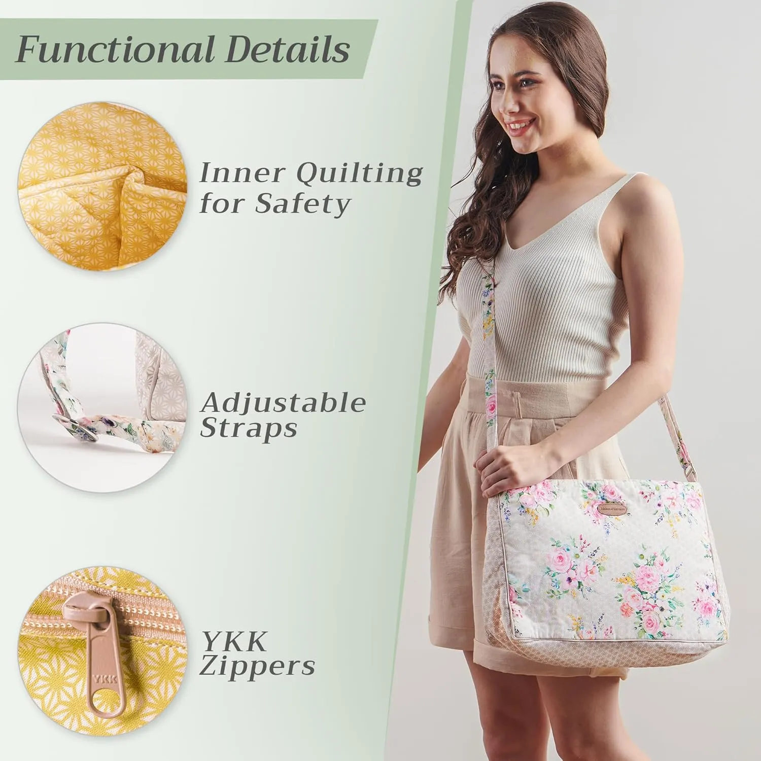 Maison d' Hermine Hand Bag Cotton Adjustable Shoulder Strap Cross Body Bag Tote purse with Zippered & Slip Pockets