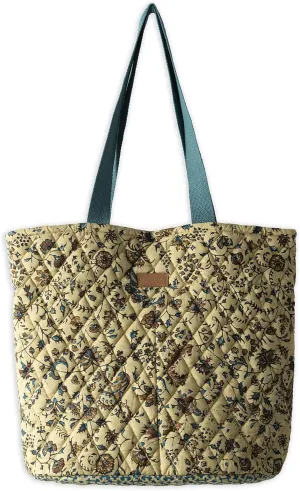Maison d' Hermine Shopping Bag Cotton Quilted Tote Bag with Zipper Pockets & Small Pouch Grocery Bag for Work Travel Lunch