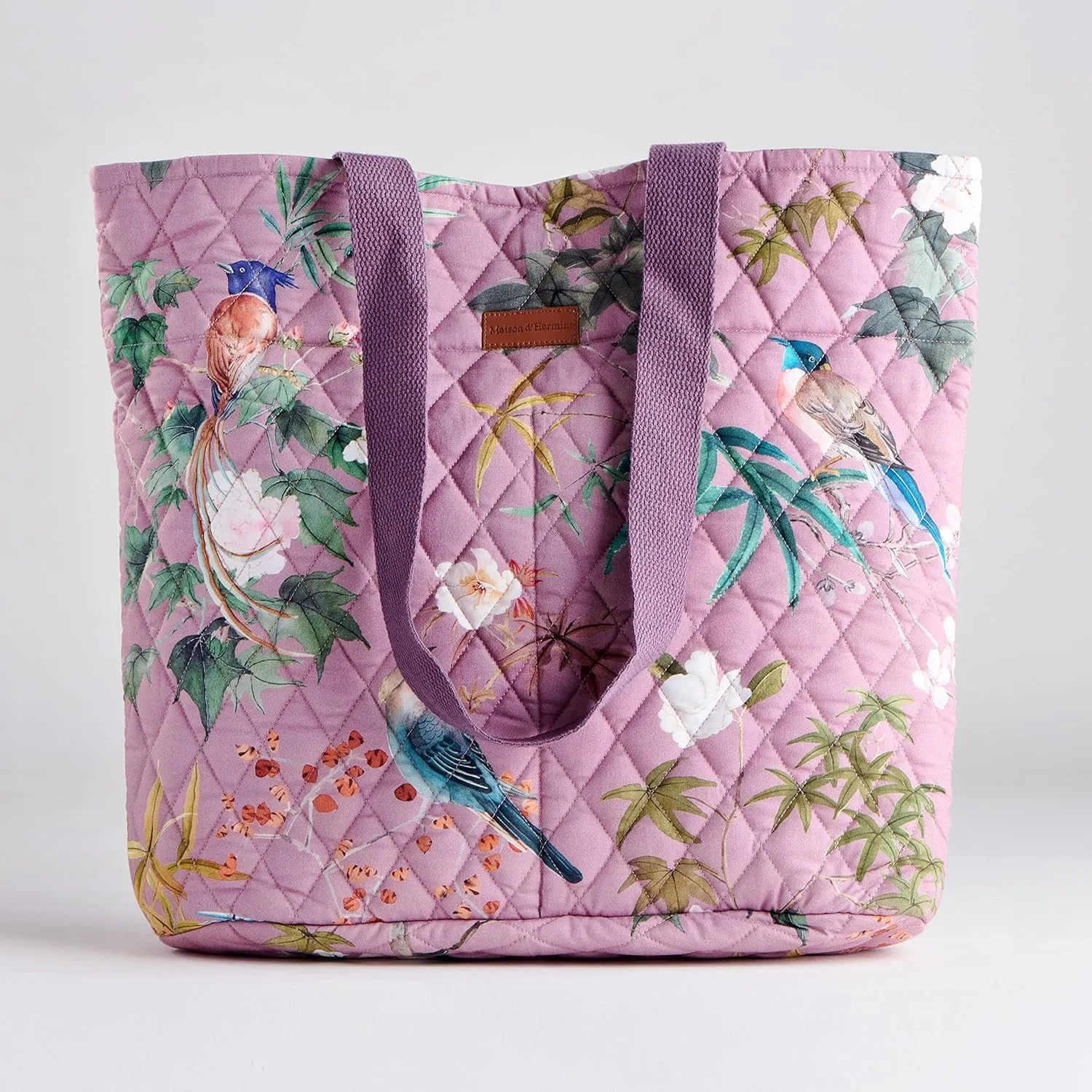 Maison d' Hermine Shopping Bag Cotton Quilted Tote Bag with Zipper Pockets & Small Pouch Grocery Bag for Work Travel Lunch