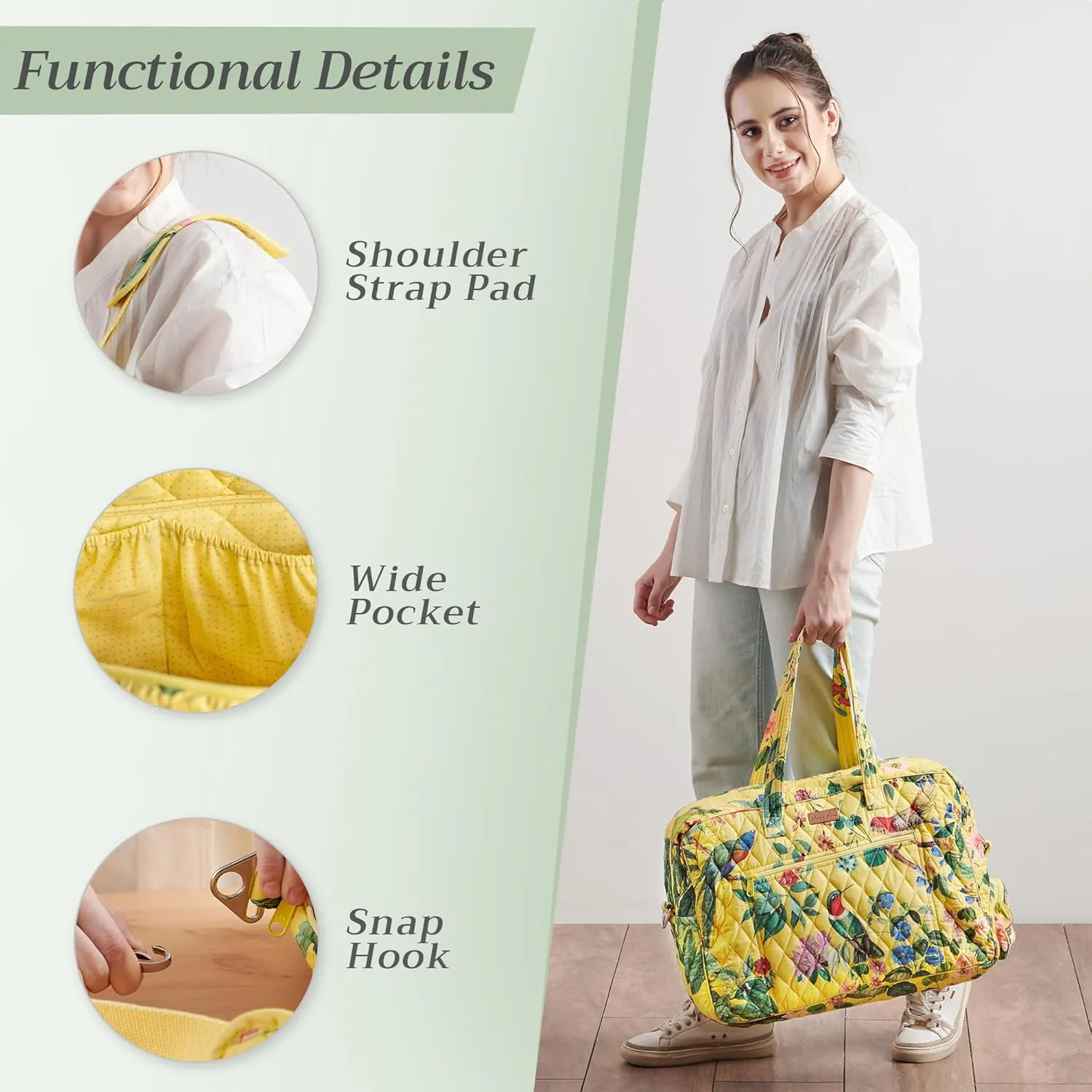 Maison d' Hermine Weekend Bag Cotton Quilted Duffel Overnight Luggage Weekender Gym Bag for Gifts Travel Men Women Business Travellers Family Trip, Eden - Yellow