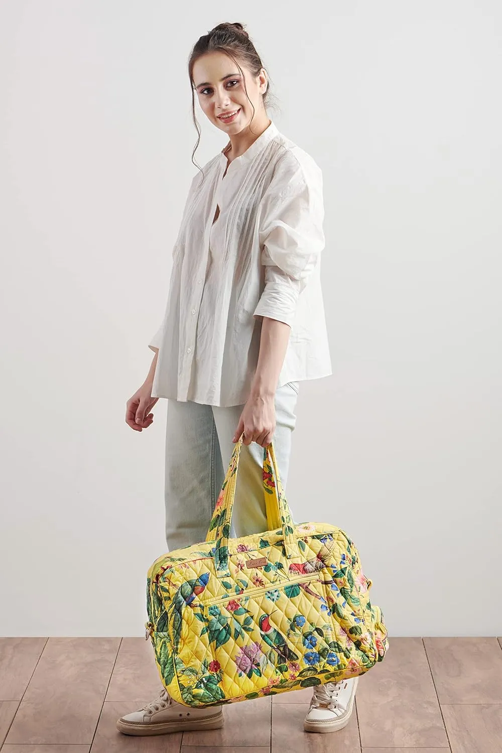 Maison d' Hermine Weekend Bag Cotton Quilted Duffel Overnight Luggage Weekender Gym Bag for Gifts Travel Men Women Business Travellers Family Trip, Eden - Yellow