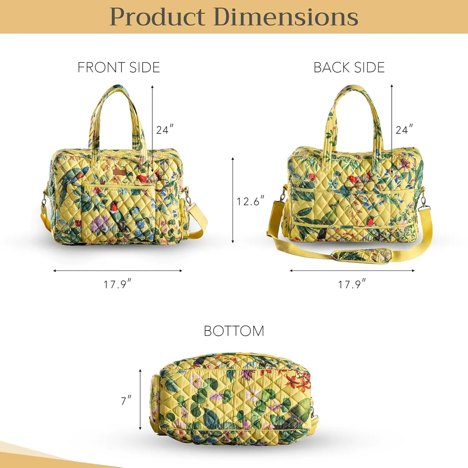 Maison d' Hermine Weekend Bag Cotton Quilted Duffel Overnight Luggage Weekender Gym Bag for Gifts Travel Men Women Business Travellers Family Trip, Eden - Yellow