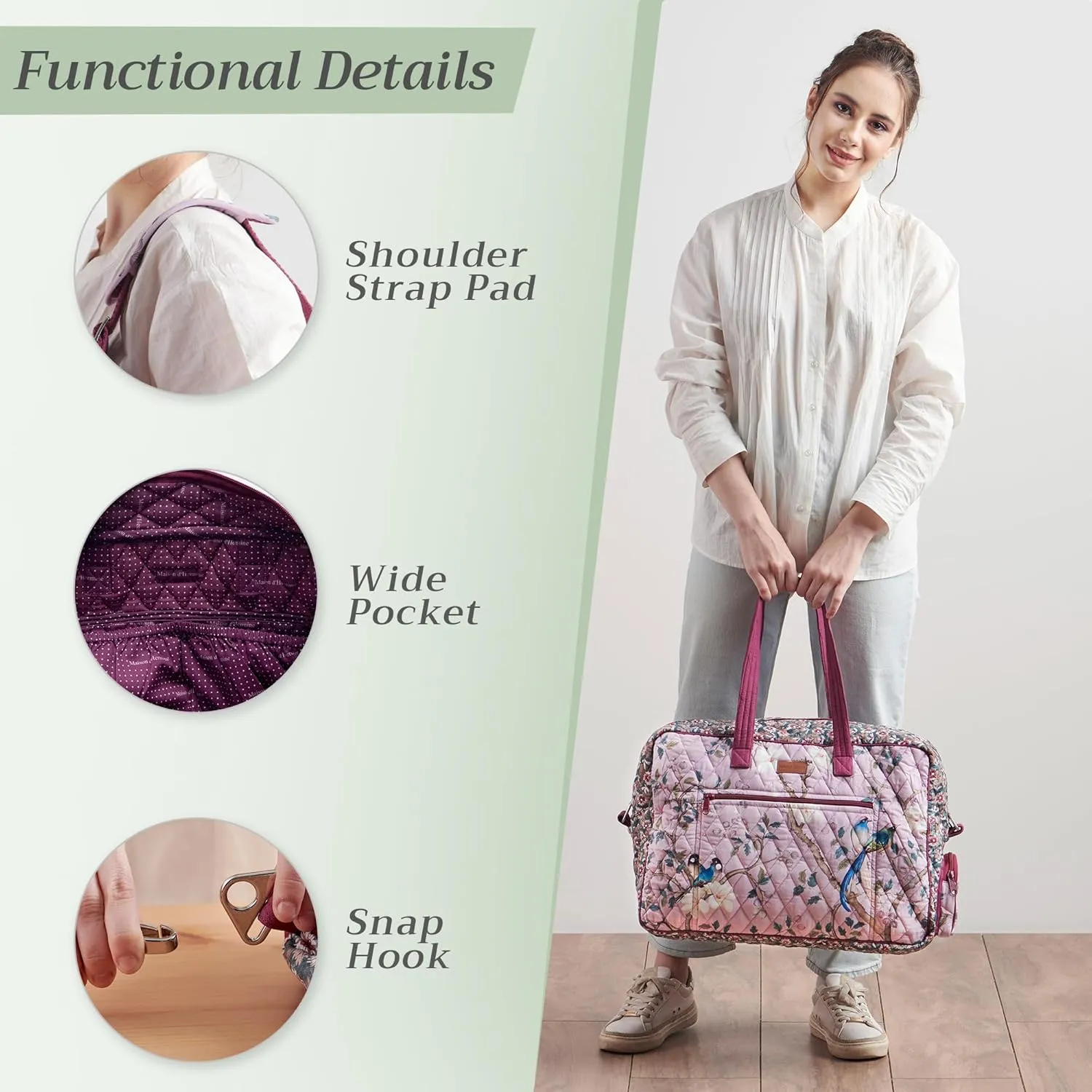 Maison d' Hermine Weekend Bag Cotton Quilted Duffel Overnight Luggage Weekender Gym Bag for Gifts Travel Men Women Business Travellers Family Trip, Osaka