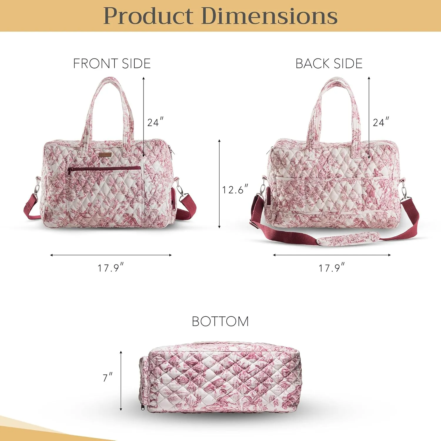 Maison d' Hermine Weekend Bag Cotton Quilted Duffel Overnight Luggage Weekender Gym Bag for Gifts Travel Men Women Business Travellers Family Trip, The Miller - Red