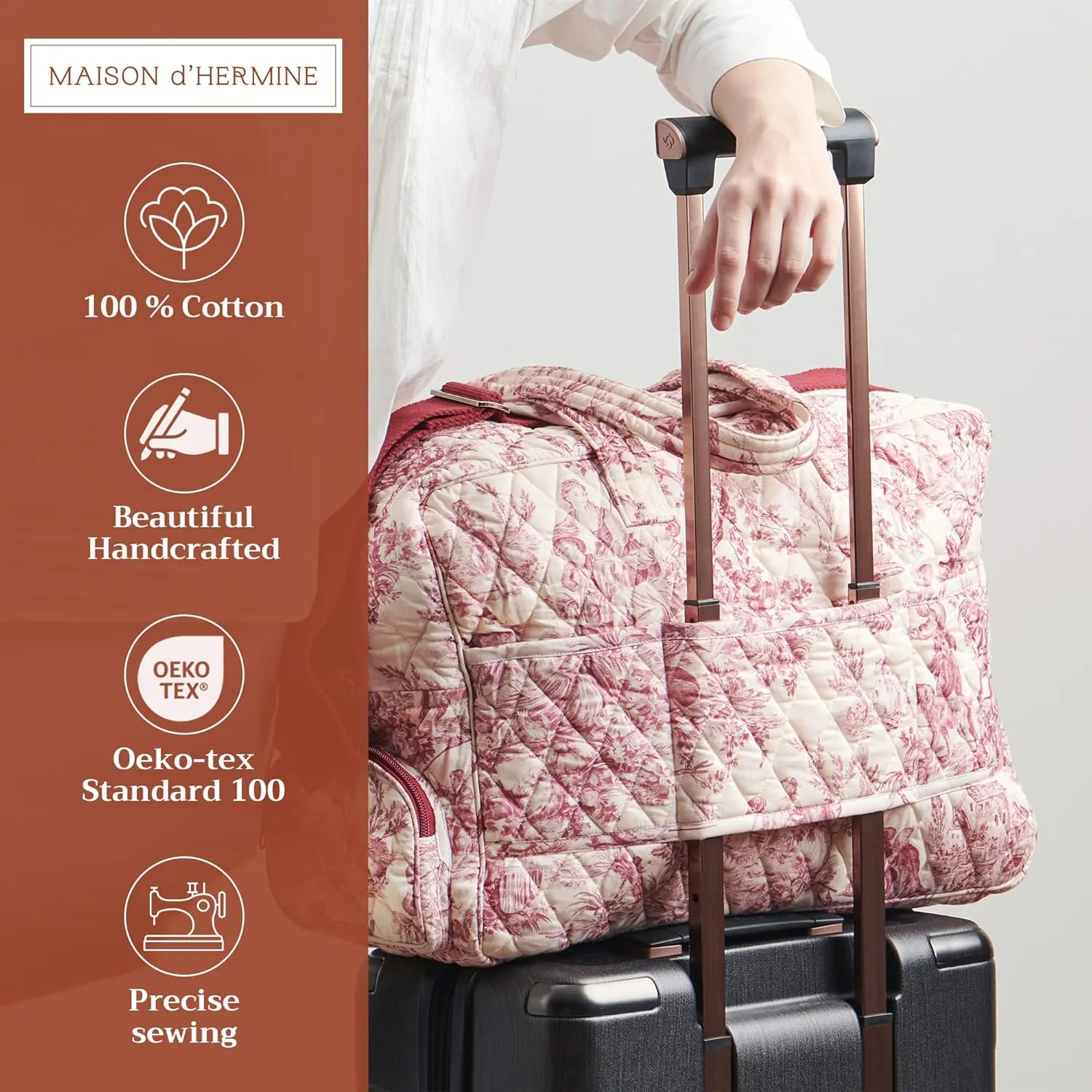 Maison d' Hermine Weekend Bag Cotton Quilted Duffel Overnight Luggage Weekender Gym Bag for Gifts Travel Men Women Business Travellers Family Trip, The Miller - Red