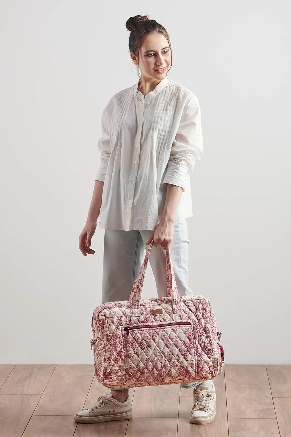 Maison d' Hermine Weekend Bag Cotton Quilted Duffel Overnight Luggage Weekender Gym Bag for Gifts Travel Men Women Business Travellers Family Trip, The Miller - Red