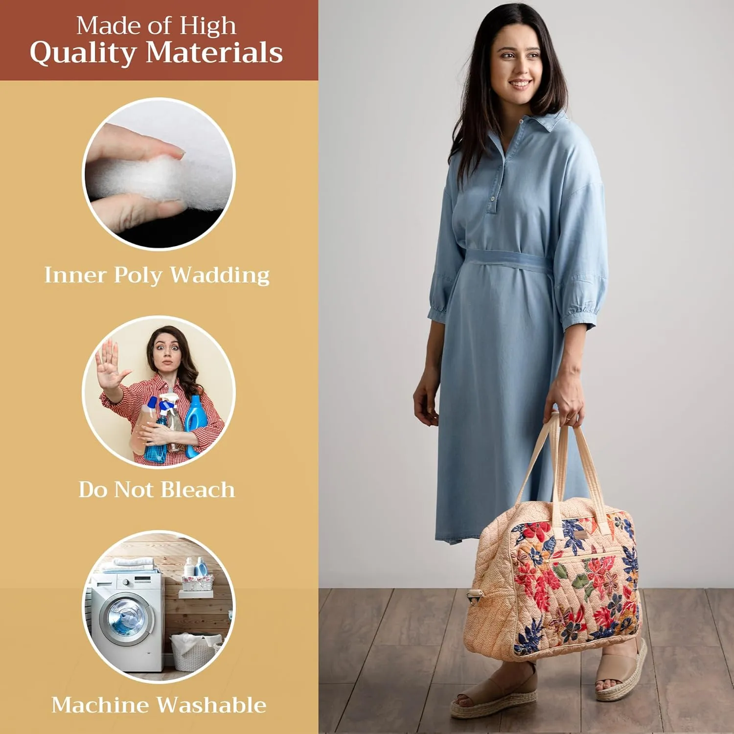 Maison d' Hermine Weekend Bag Cotton Quilted Duffel Overnight Luggage Weekender Gym Bag for Mothers Day Gifts Travel Men Women Business Travellers Family Trip, Kalahari