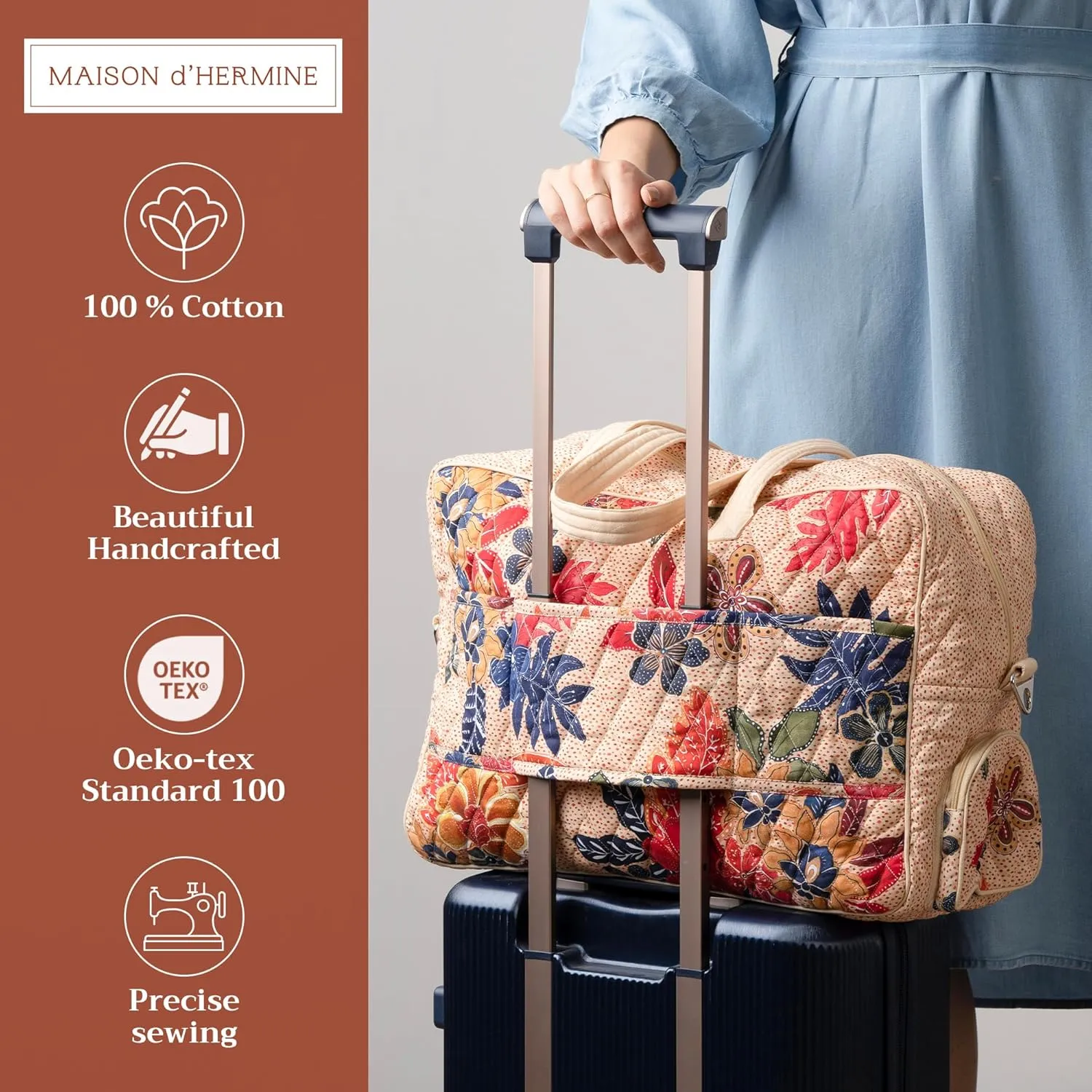 Maison d' Hermine Weekend Bag Cotton Quilted Duffel Overnight Luggage Weekender Gym Bag for Mothers Day Gifts Travel Men Women Business Travellers Family Trip, Kalahari